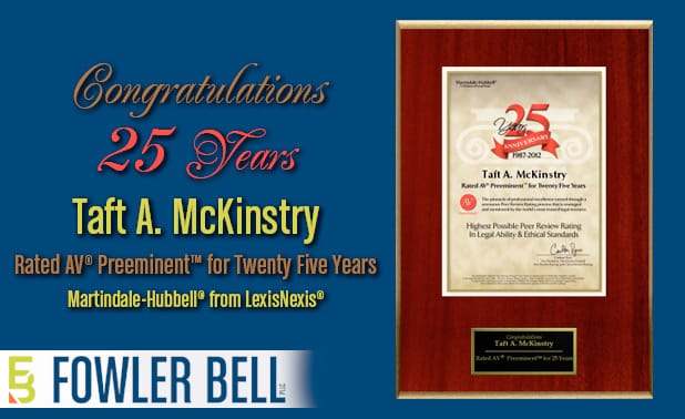 Celebrates Taft A. McKinstry for 25 Years of Martindale-Hubbell® AV Preeminent Rating